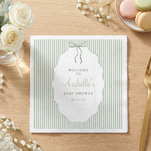 Sweet Pinstriped Green Bow Baby Shower Napkins