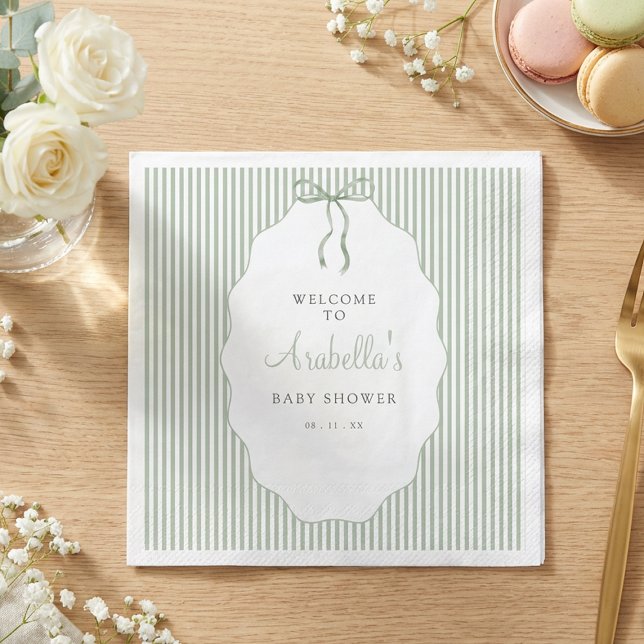 Sweet Pinstriped Green Bow Baby Shower Napkins (Creator Uploaded)