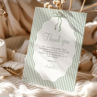 Sweet Pinstriped Green Bow Baby Shower Thank You Card