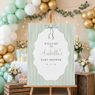 Sweet Pinstriped Green Bow Baby Shower Welcome Foam Board
