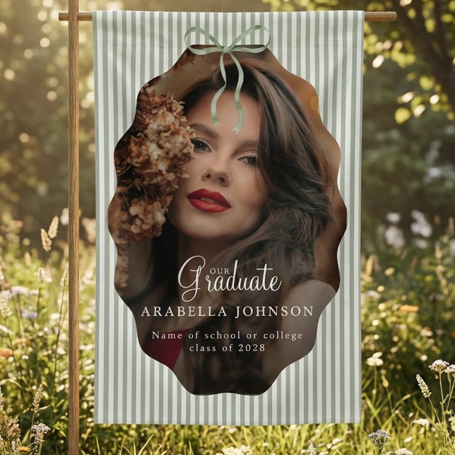 Sweet Pinstriped Green Bow Photo Graduation Banner (Creator Uploaded)