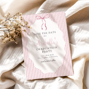 Sweet Pinstriped Pink Bow Graduation Save The Date