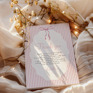 Sweet Pinstriped Pink Bow Graduation Thank You Card