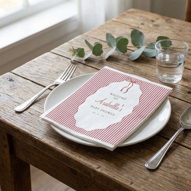 Sweet Pinstriped Red Bow Baby Shower Napkins (Creator Uploaded)
