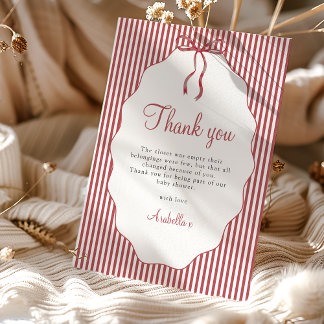 Sweet Pinstriped Red Bow Baby Shower Thank You Card