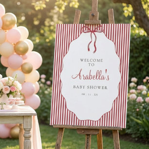Sweet Pinstriped Red Bow Baby Shower Welcome Foam Board