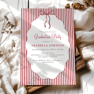 Sweet Pinstriped Red Bow Graduation Invitation