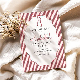 Sweet Pinstriped Red Bow Graduation Save The Date