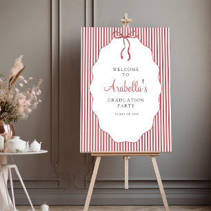 Sweet Pinstriped Red Bow Graduation Welcome Foam Board