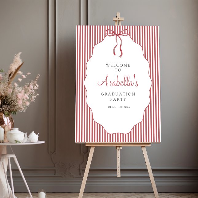 Sweet Pinstriped Red Bow Graduation Welcome Foam Board (Creator Uploaded)