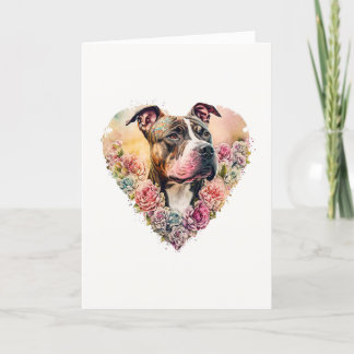 Sweet Pit Bull Dog in Heart Wreath Valentine's Day Holiday Card