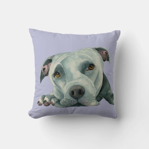 Sweet Pit Bull Dog Watercolor Portrait Throw Pillow