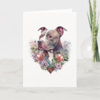 Sweet Pit Bull Dog with Flowers Valentine's Day