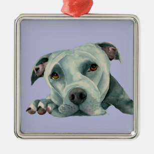 Sweet Pit Bull Terrier Dog Illustration Metal Ornament