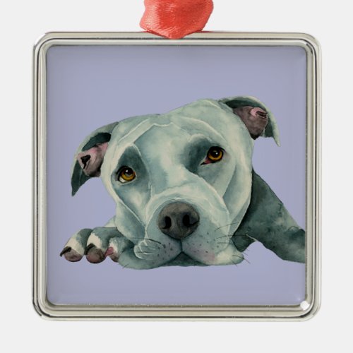 Sweet Pit Bull Terrier Dog Illustration Metal Ornament