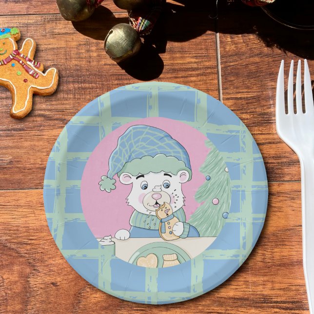 Sweet Polar Bear Eating Cookie Paper Plate (Creator Uploaded)