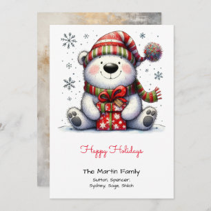 Sweet Polar Bear in a Santa Hat Happy Holiday Card