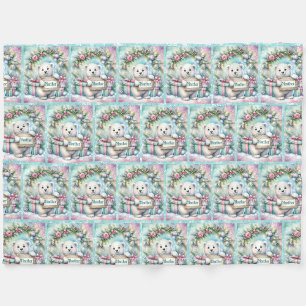 Sweet Polar Bear Personalize Name Christmas Fleece Blanket