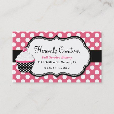 Sweet Polka Dot And Cupcake Bakery Business Card