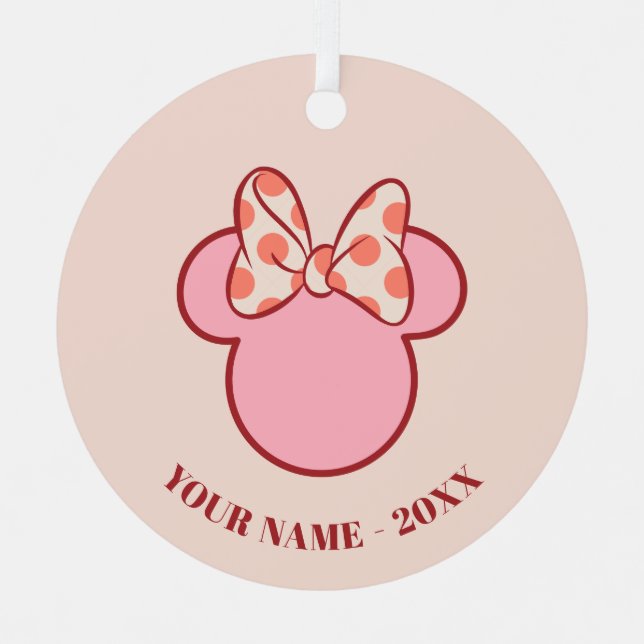 Sweet Polka Dot Bow Mouse Silhouette Metal Ornament (Front)