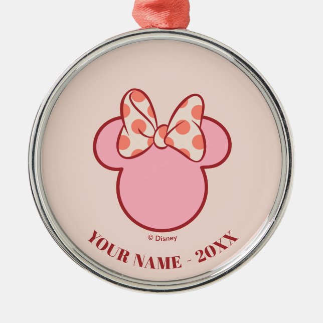 Sweet Polka Dot Bow Mouse Silhouette Metal Ornament (Front)