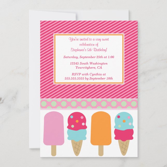 Sweet popsicles girl's birthday party invitation (Front)