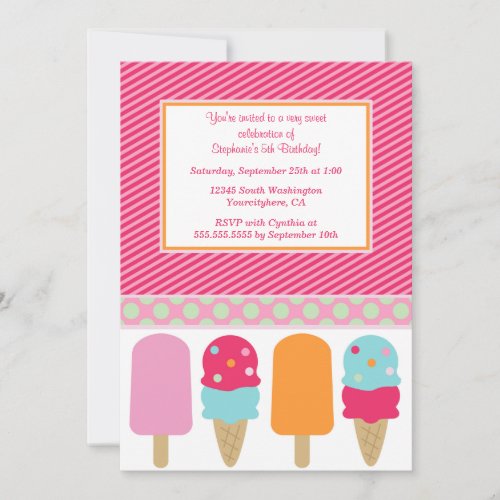 Sweet popsicles girls birthday party invitation