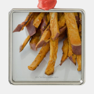 Sweet Potato fries in paper bag, close up, Metal Ornament