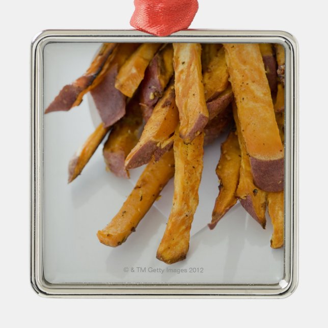 Sweet Potato fries in paper bag, close up, Metal Ornament (Front)