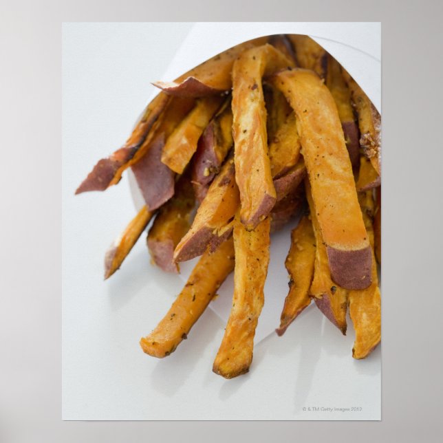 Sweet Potato fries in paper bag, close up, Poster (Front)