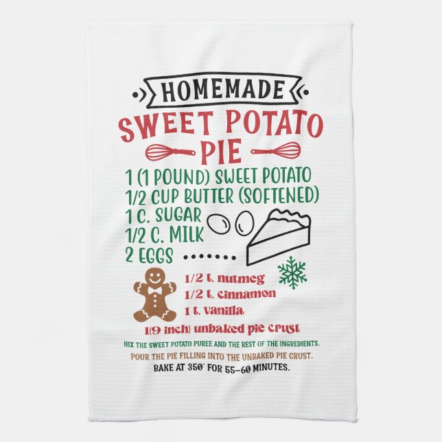 Sweet Potato pie recipe Christmas Kitchen Towel (Vertical)