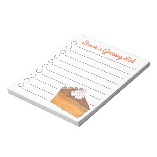 Sweet Potato Pie Slice Personalized Grocery List Notepad