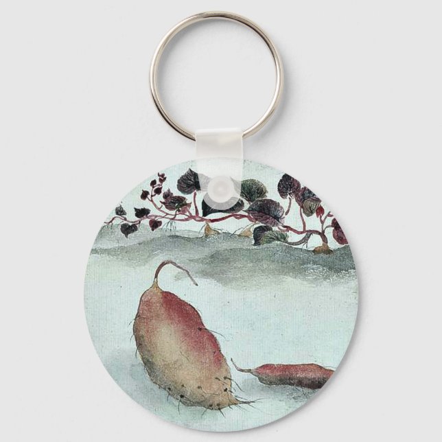 Sweet potato with plant growing in the background keychain (Front)