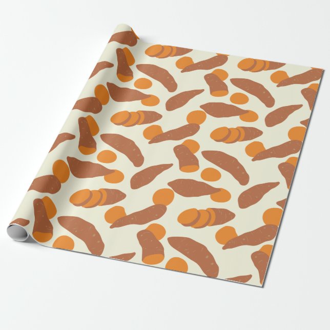 Sweet Potatoes or Yams Brown, Orange, Cream Wrapping Paper (Unrolled)