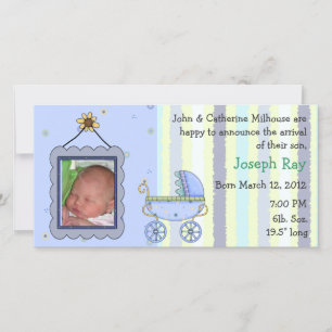Sweet Pram Boy Birth Announcement Photo Card