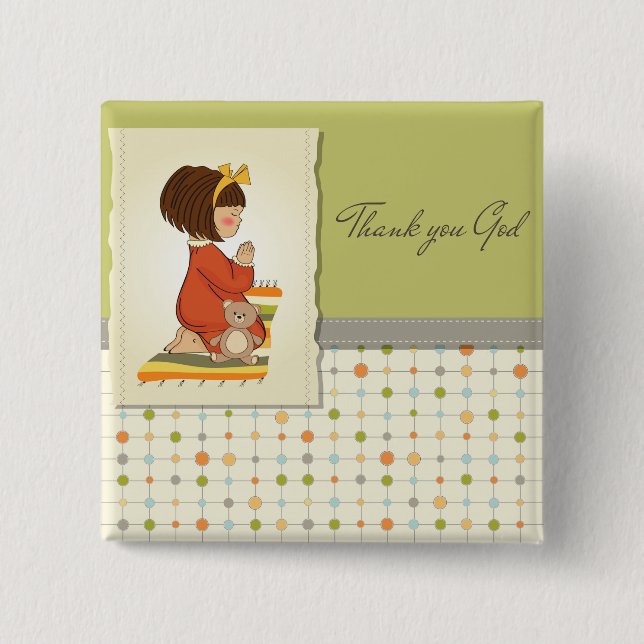 Sweet Praying Girl Thank You God Button (Front)
