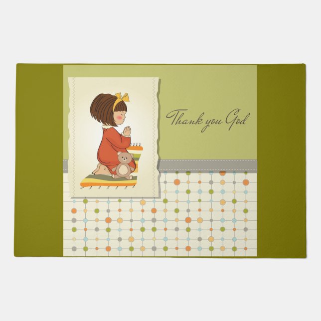 Sweet Praying Girl Thank You God Doormat (Front)