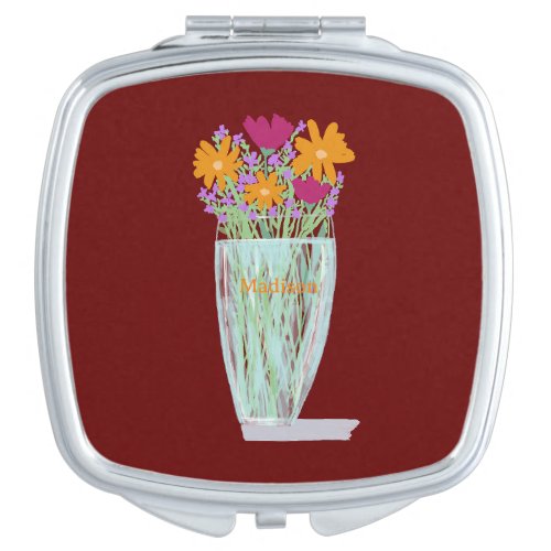 Sweet Pretty Flowers Custom Name Compact Mirror