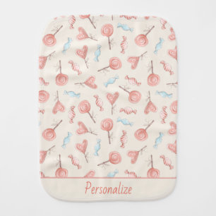 Sweet Pretty Pink Candy Lollipops Cute Baby Burp Cloth