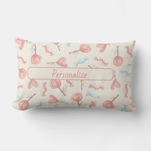 Sweet Pretty Pink Candy Lollipops Cute Lumbar Pillow