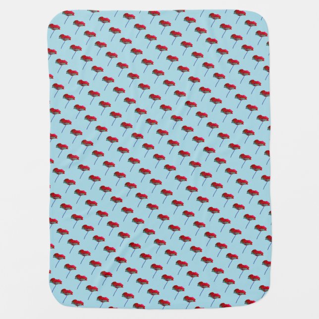 Sweet pretty small poppy flower floral print stroller blanket (Front)