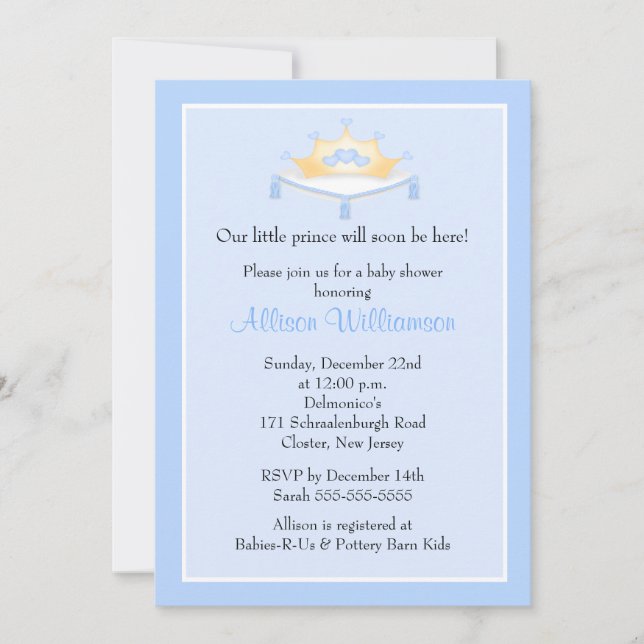 Sweet Prince Crown Boy Baby Shower Invitation (Front)