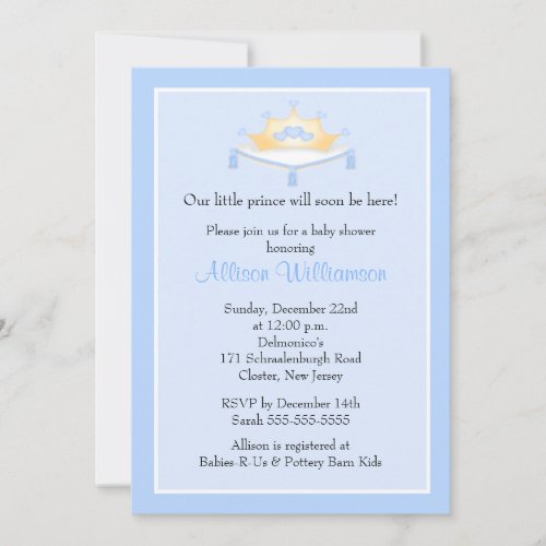 Sweet Prince Crown Boy Baby Shower Invitation