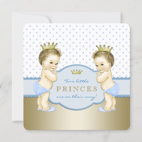 Sweet Prince Twin Boy Baby Shower Invitation