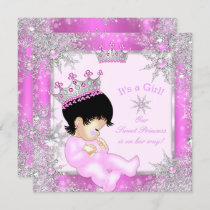 Sweet Princess Baby Shower Snowflake Pink Brunette Invitation