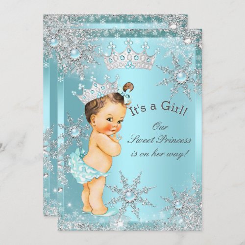 Sweet Princess Girl Baby Shower Teal Brunette Invitation