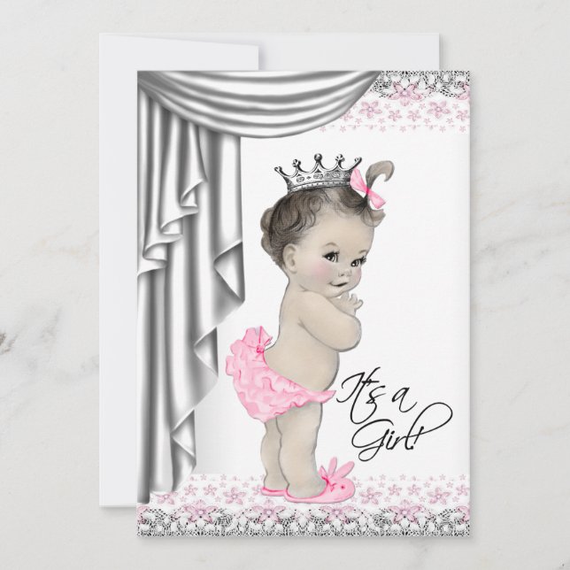 Sweet Princess Pink and Gray Baby Girl Shower Invitation (Front)