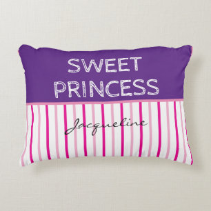Sweet Princess Purple Pink White Stripes Name Accent Pillow