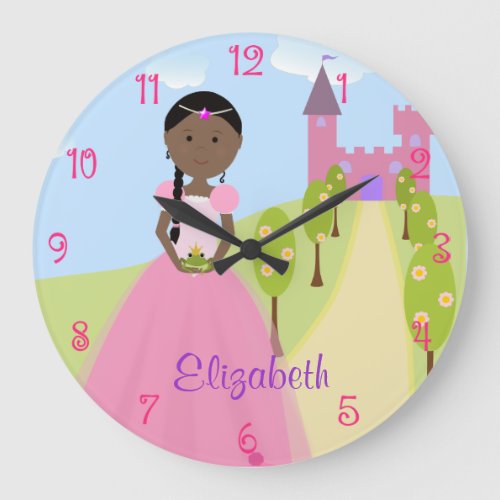 Sweet Princess With Black Braid Personalized Large Clock