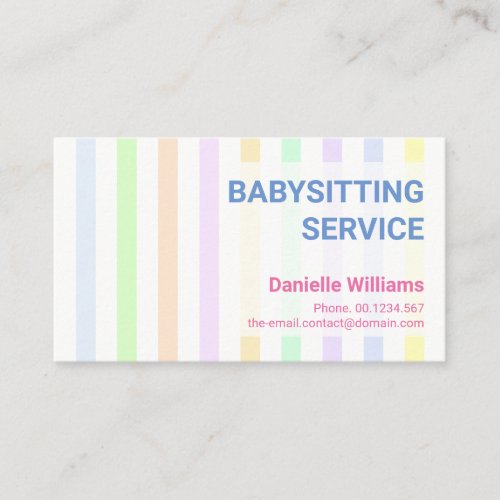 Sweet Professional Pastel Stripes Babysitting Business Card
